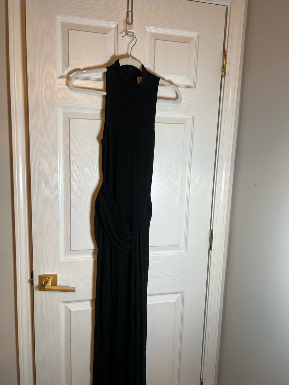 High-Slit Black Maxi Dress with Mock Neck - Picture 4 of 6